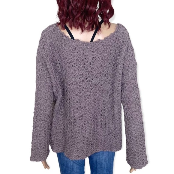 Free People Wavy Knit Oversized Sweater Womens XS Lavender Flared Sleeve Boxy - Picture 2 of 9